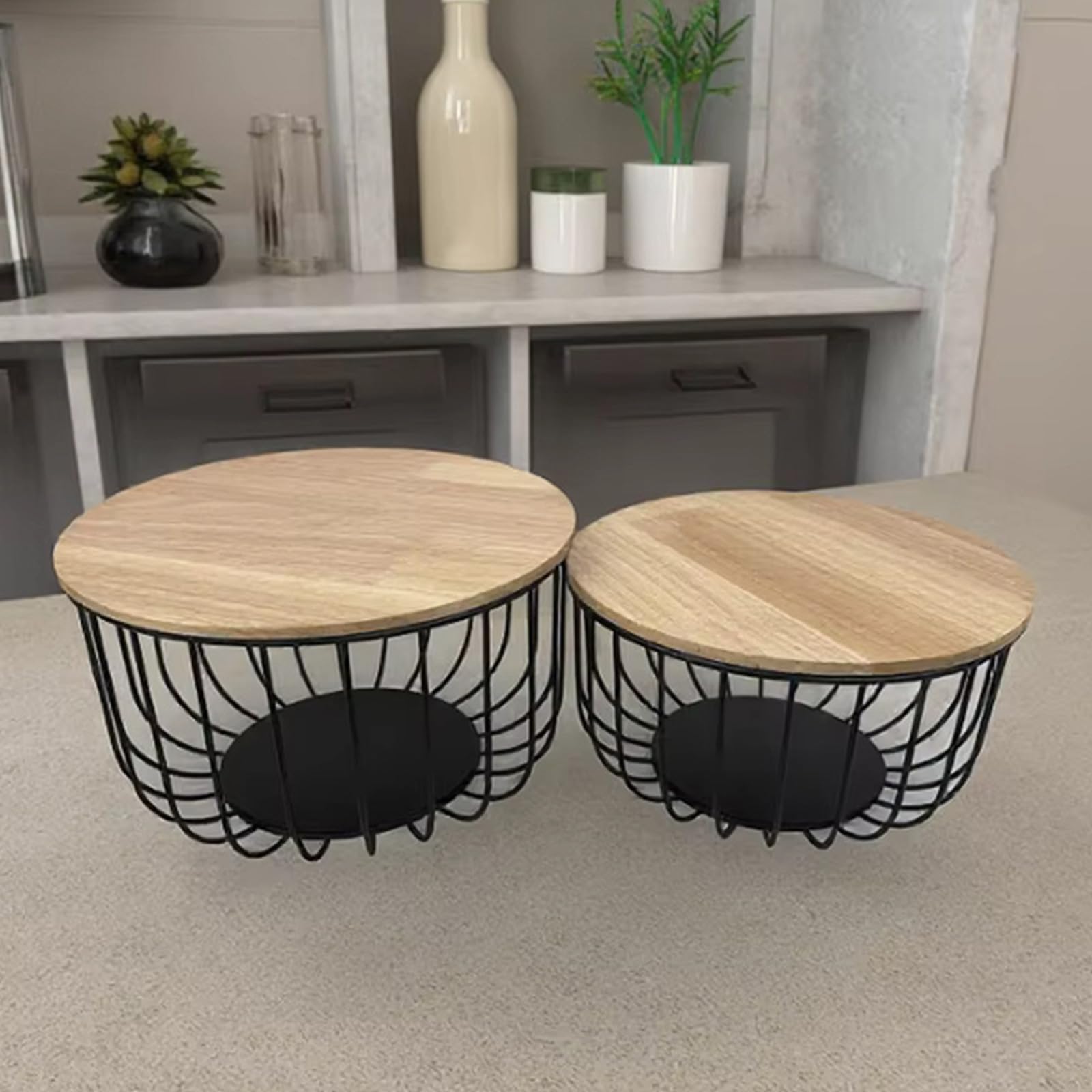 Set cesto di frutta con coperchi in legno