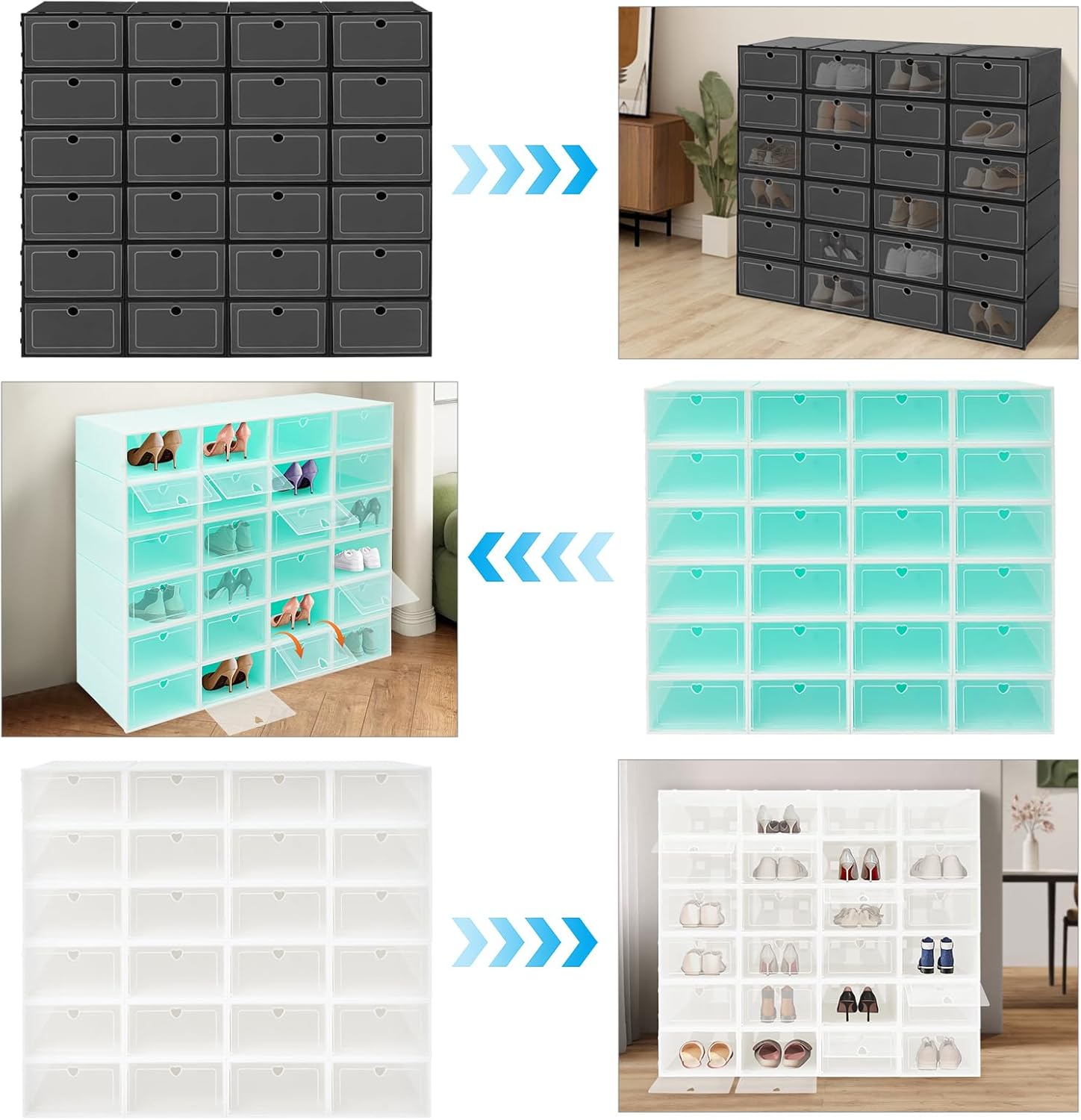 24Pcs Shoe Storage Box, Portable Clear Plastic Stackable Shoe Boxes for Shoes, Stackable Shoe Organizer for Sneakers, High Heels, Canvas Shoes, Boots (White & Clear)