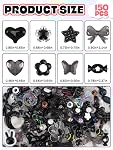 Perles de pastel acrylique pour la fabrication de bijoux, Kalolary Black Bow Butterfly Flower Bead Kawaii Perles de coeur en plastique Mignon Macaroon Perles esthétiques pour bracelet collier DIY (Noir)