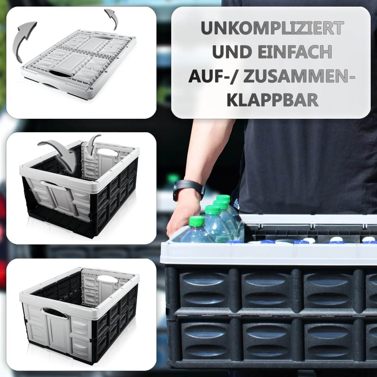 Stimo 4x Klappbox 45 L faltbare Transportbox 54 x 40 x 26 cm klappbar und stapelbar Einkaufskiste