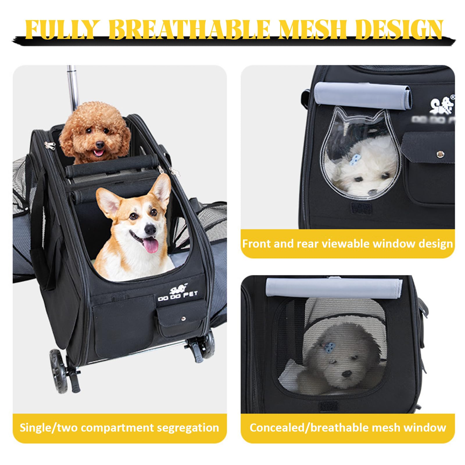 Transportín para gatos con ruedas, transportador extensible para gatos grandes y perros medianos, asa telescópica para un fácil transporte, ideal para visitas al veterinario y viajes
