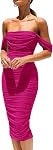 PRETTYGARDEN Summer Wedding Guest Dresses for Women 2026 Off the Shoulder Ruched Bodycon Spring Midi Cocktail Party Dress