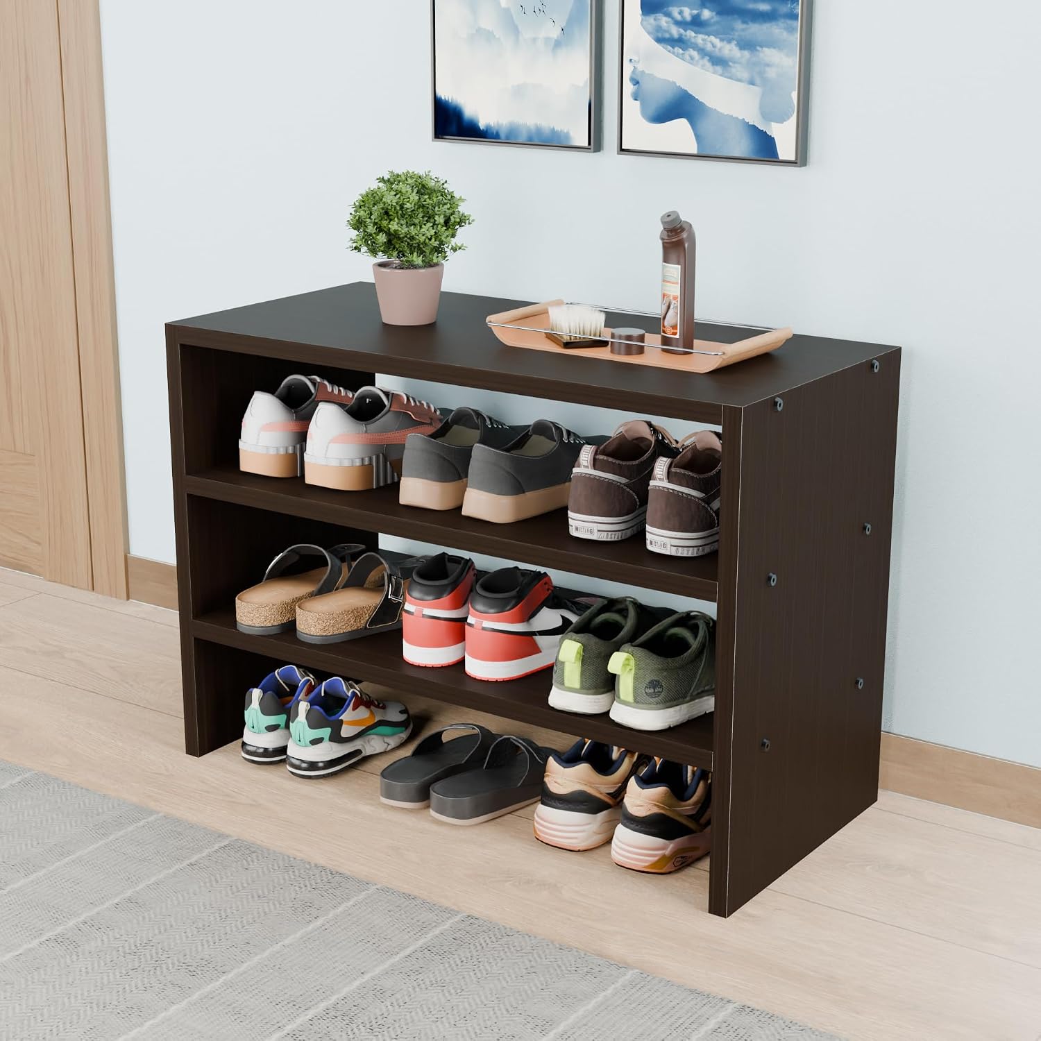 Open Shoe Rack Modular DFC Zeo Engineered Wood Open Shoe Rack with Shelves Storage for Living ...