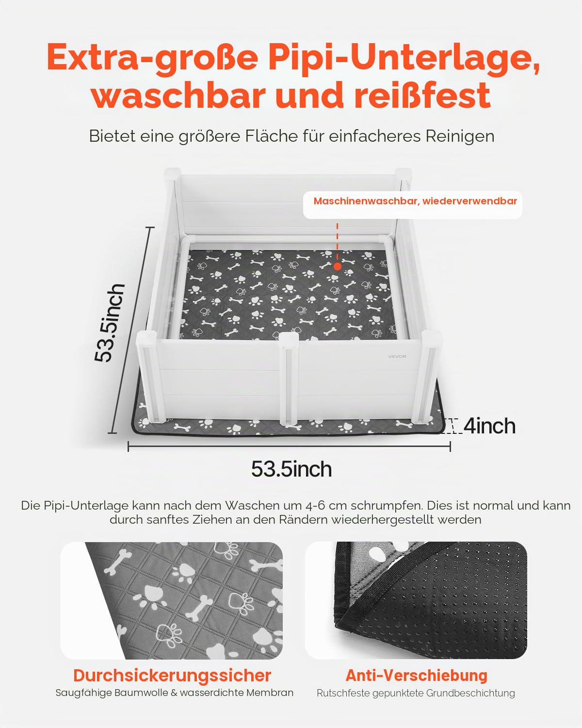 VEVOR Wurfkiste für Hunde, 122x122x46cm, Welpenlaufstall aus Kunststoff-PVC mit höhenverstellbarer Tür & waschbarer PIPI-Unterlage, verformungssicherer Welpenkiste für große Hunde, Milchweiß