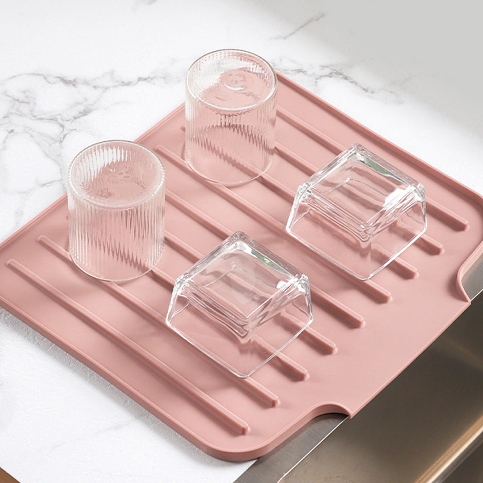 Tapis égouttoir antidérapant en silicone pour évier de cuisine – Tapis de séchage flexible et facile à nettoyer pour vaisselle sanitaire protecteur de comptoir non toxique résistant à la chaleur