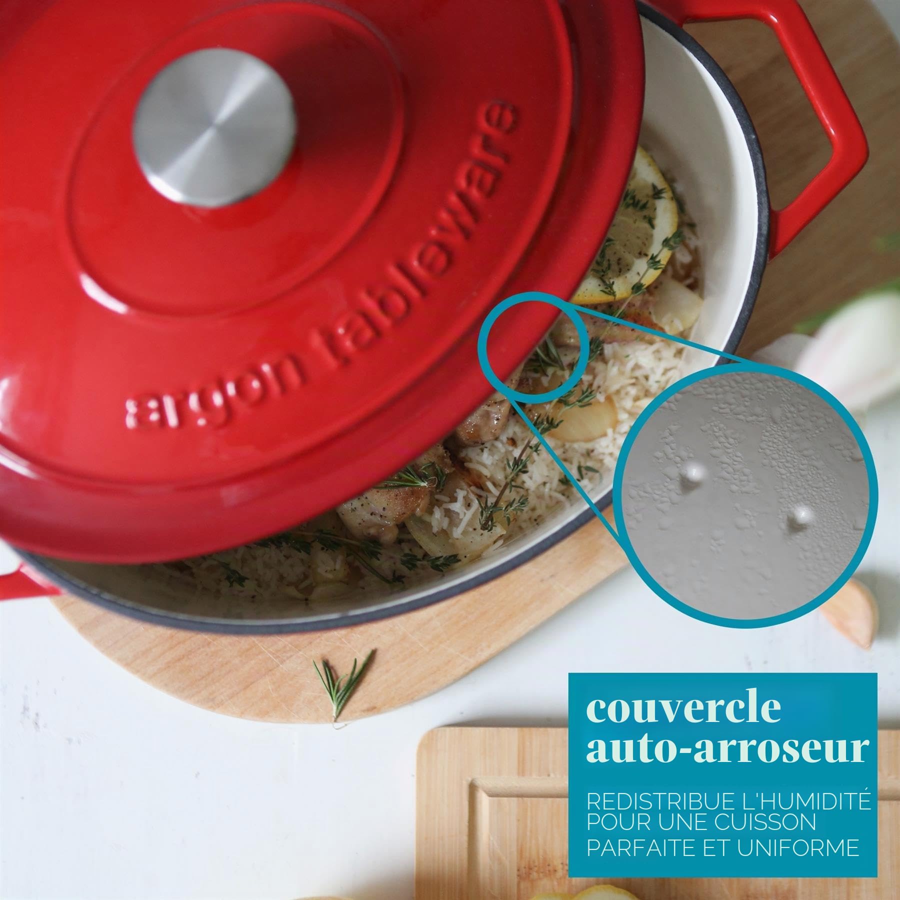 Argon Tableware 2.3L Peu Profond Cocotte en Fonte avec Couvercle Auto-Arrosant - Rouge Ombré - 1x Plaque à Induction Cuisson du Pain Portion Grillage Ragoût Marmite Ustensiles de Cuisine Poêle