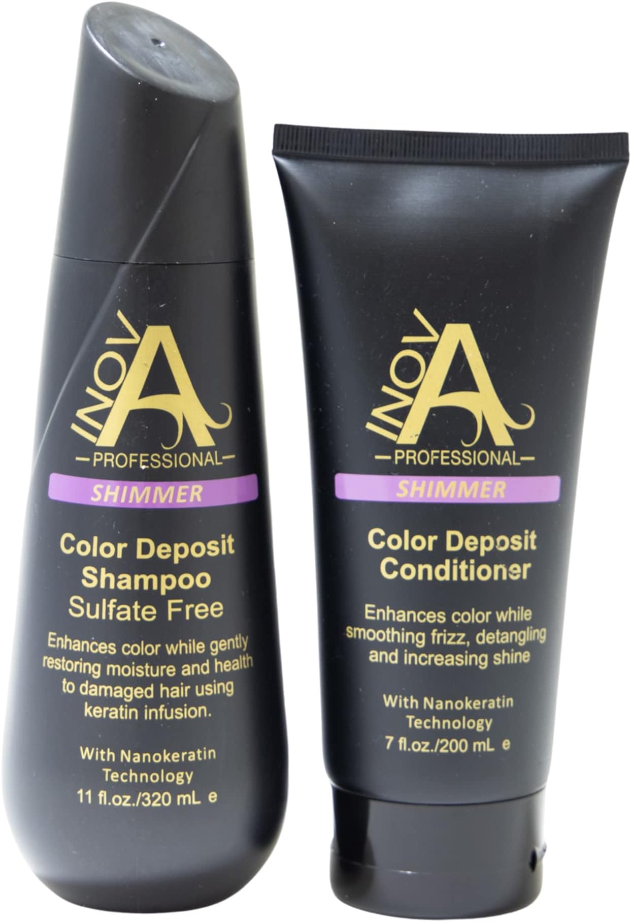 Inova ProfessionalColor & Enhance - Smooth Protection Sulfate-Free Shampoo - Color Deposit Shimmer, 11 Oz And Color & Enhance Smooth Hydration Conditioner - Color Deposit Shimmer, 7 Oz