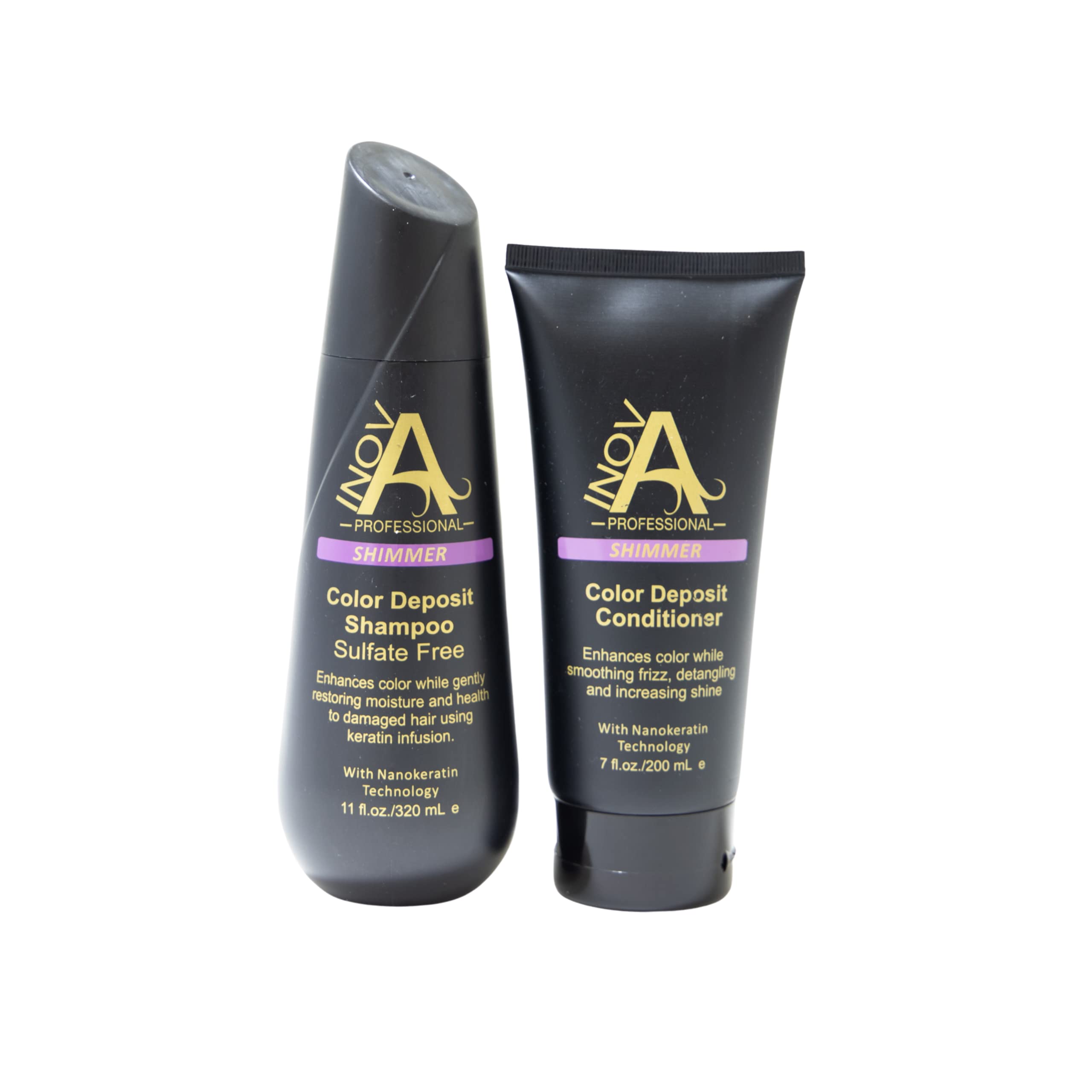 Inova ProfessionalColor & Enhance - Smooth Protection Sulfate-Free Shampoo - Color Deposit Shimmer, 11 Oz And Color & Enhance Smooth Hydration Conditioner - Color Deposit Shimmer, 7 Oz