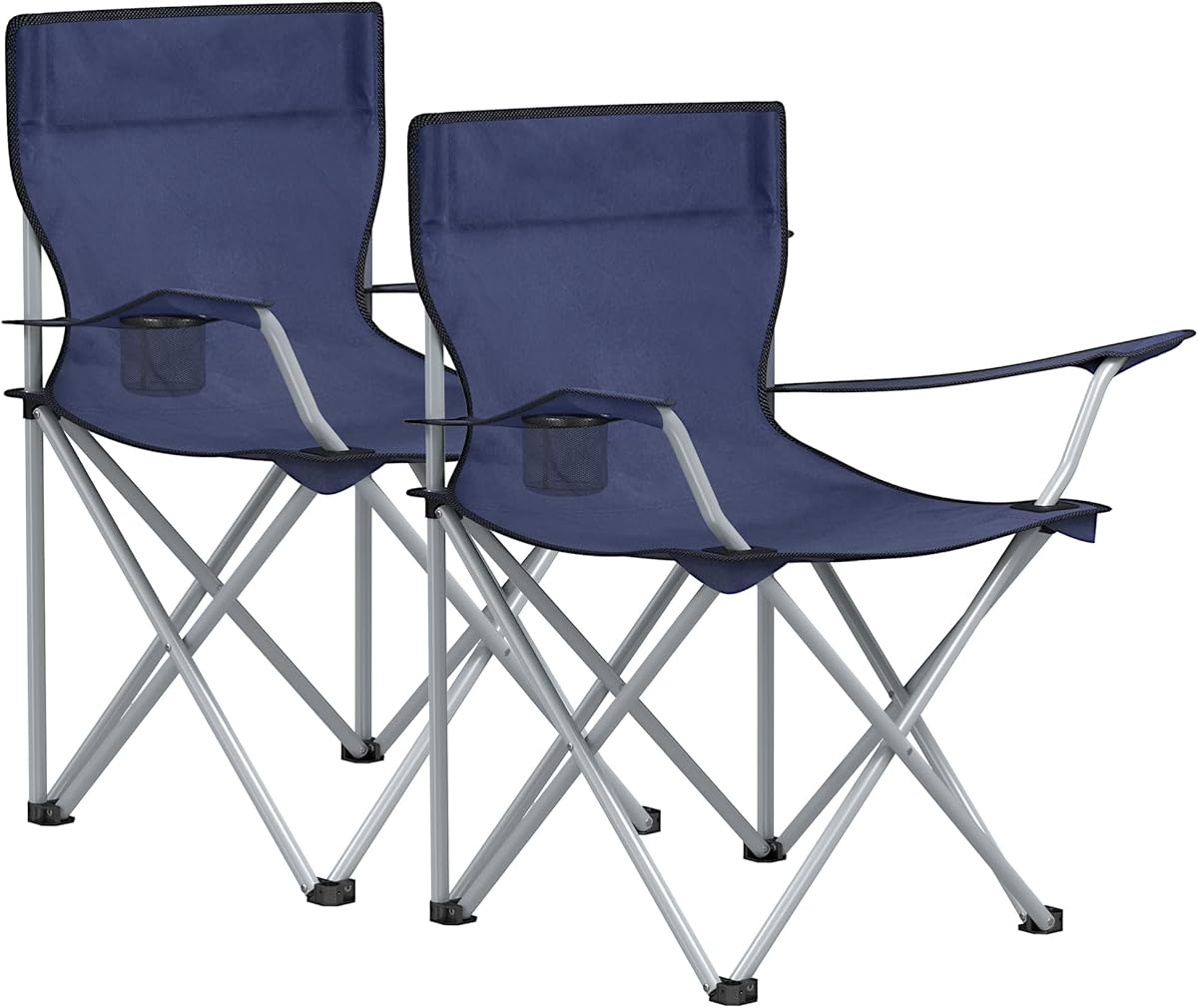 SONGMICS Folding Camping Chairs, Set of 2 Outdoor Chair, with Armrests, Cup Holder, Portable, 120 kg Capacity, for Camping, Garden, Fishing, Beach, Balcony, Dark Blue GCB01IN