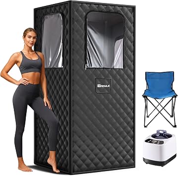 Enhulk Portable Sauna Box for Relaxation, Detoxification, Steam Sauna Tent for Home with 3.0L Steamer, Folding Chair, Remote Control, Doormat, 9 Levels, 2.6 x 2.6 x 5.9, Square