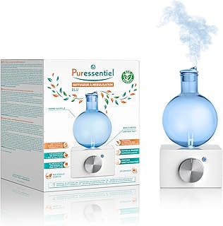 Puressentiel - Diffuseur d'huiles essentielles à Nébulisation - BLU - Diffuseur Aromathérapie en bois d'hévéa et verre soufflé - Diffusion à froid - Sans eau