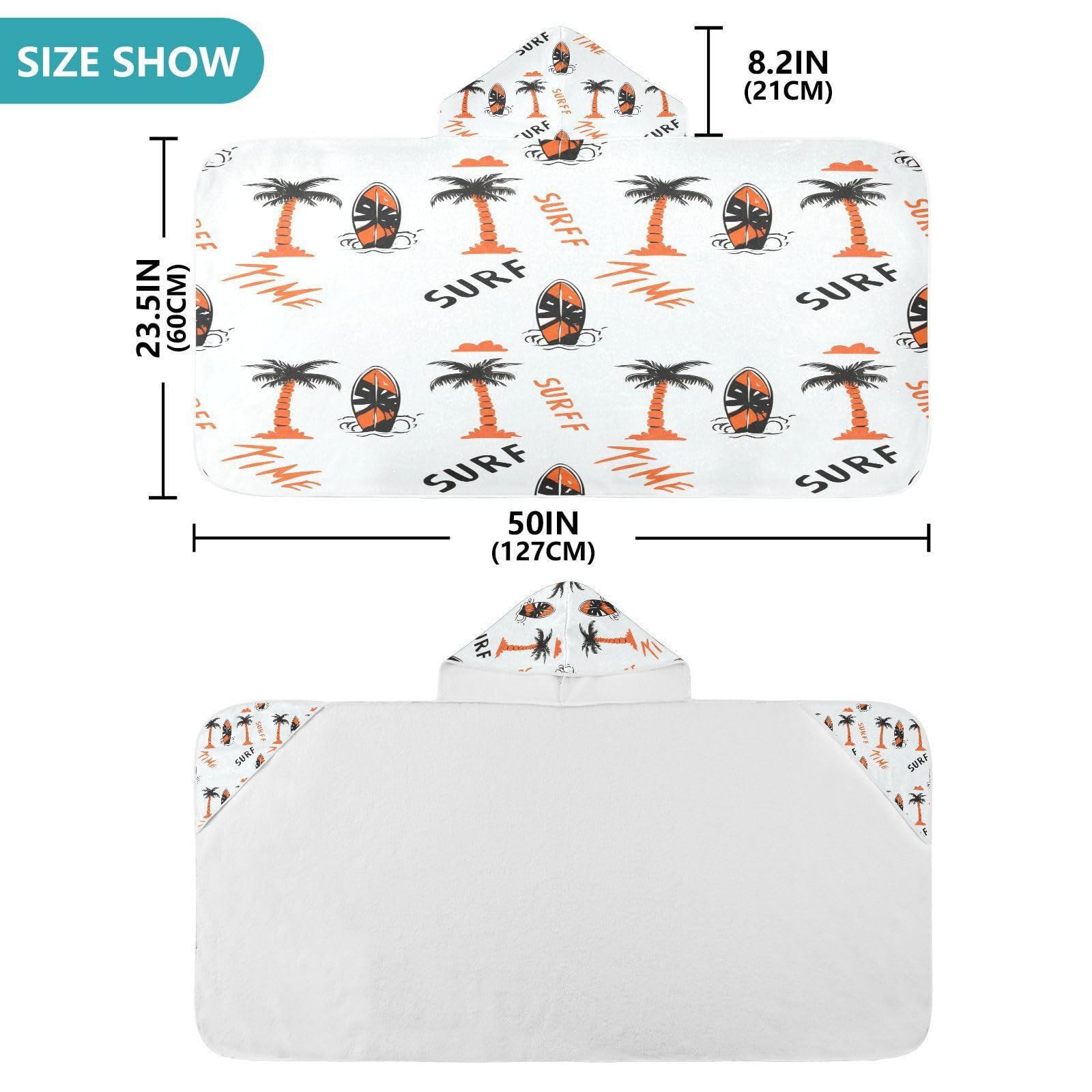 Kigai Surf Time Kids Hooded Towel, 24x50 in Bath/Pool/Beach Soft Absorbent Hooded Towel Wrap for Toddler Kids