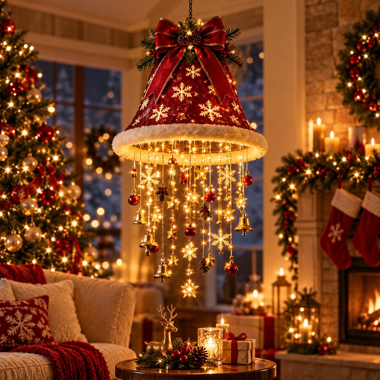 Lighted Santa Hat Hanging Chandelier,Hanging Christmas Ornaments