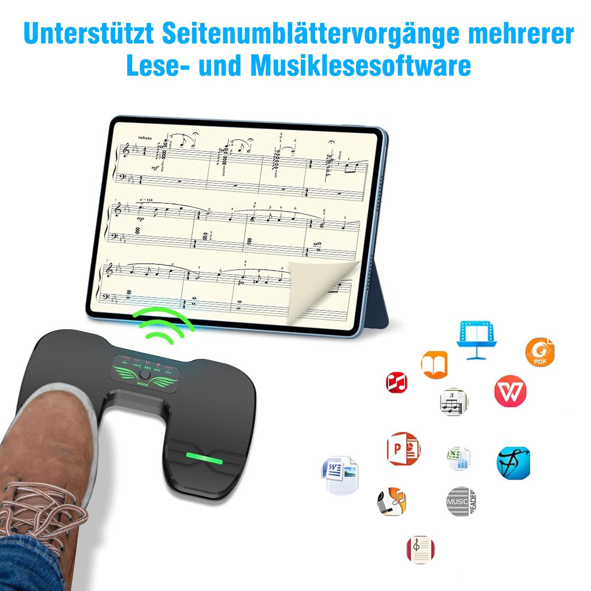 Bluetooth Page Turning Pedal: Bluetooth Foot Switch - Rechargeable Music Reading Controller for Tablets Smartphones - Image 3