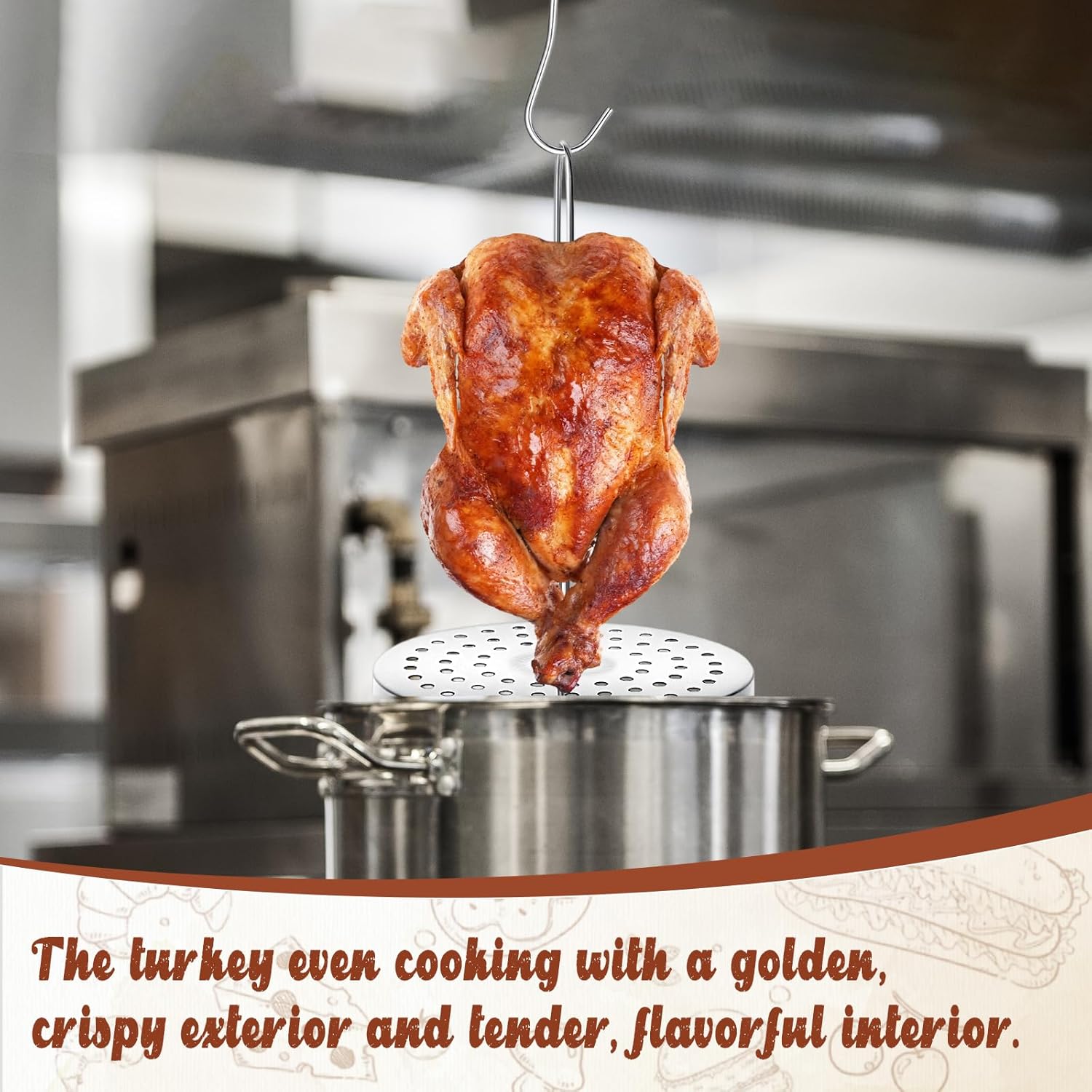 Suclain 3 Pcs Turkey Fryer Stand Kit Thanksgiving Turkey Rack Accessories Set Stainless Steel Outdoor Chicken Vertical Fryer Rack with Thermometer, Sauce Brush, for Deep Fry Pot Grill BBQ