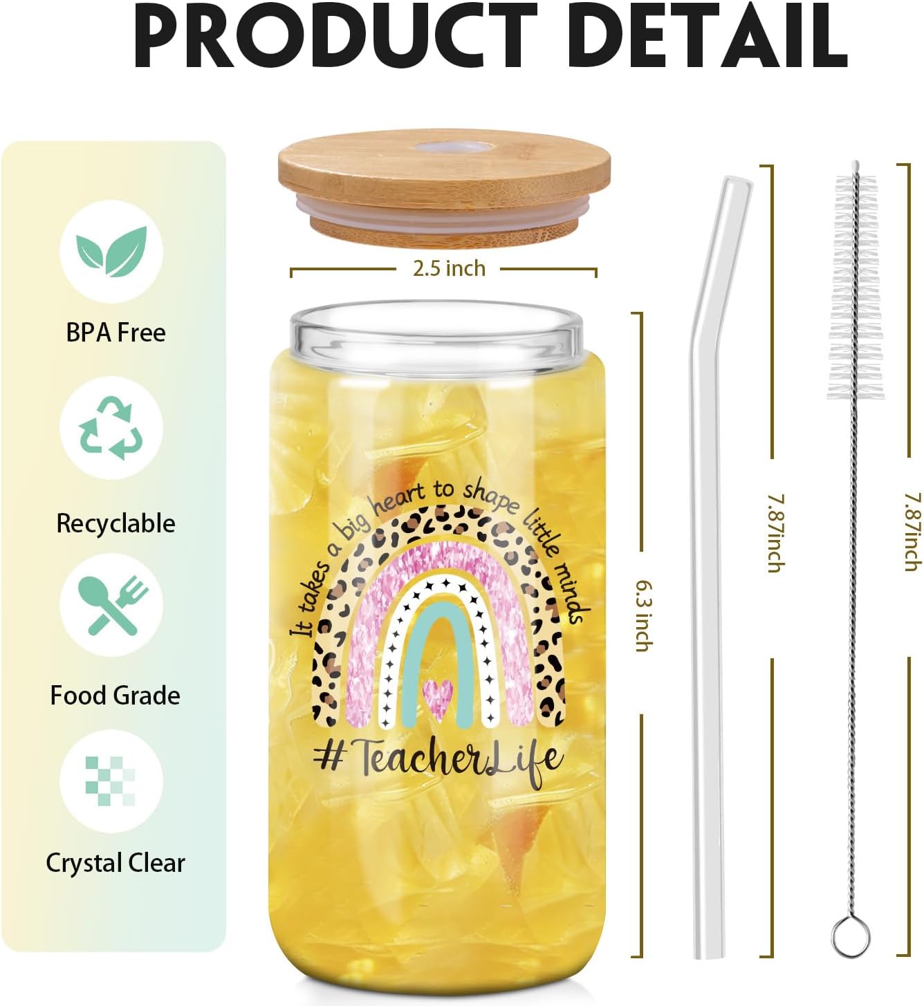 Teacher Gifts for Women - Teacher Appreciation Gift for Women - Life Glass Can Tumbler Pencil Iced Coffee Cup - Chaos Coordinator Gift - Thank You Gifts for Teacher's Day Party Favor - Image 2