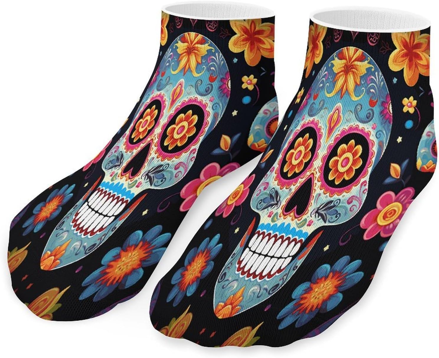 Sugar Skulls Ankle Socks for Men Women 5 Pairs | Comfortable Casual Low Cut Socks, Lightweight No Show Breathable Athletic Socks, Soft Mini Crew Socks for All Seasons