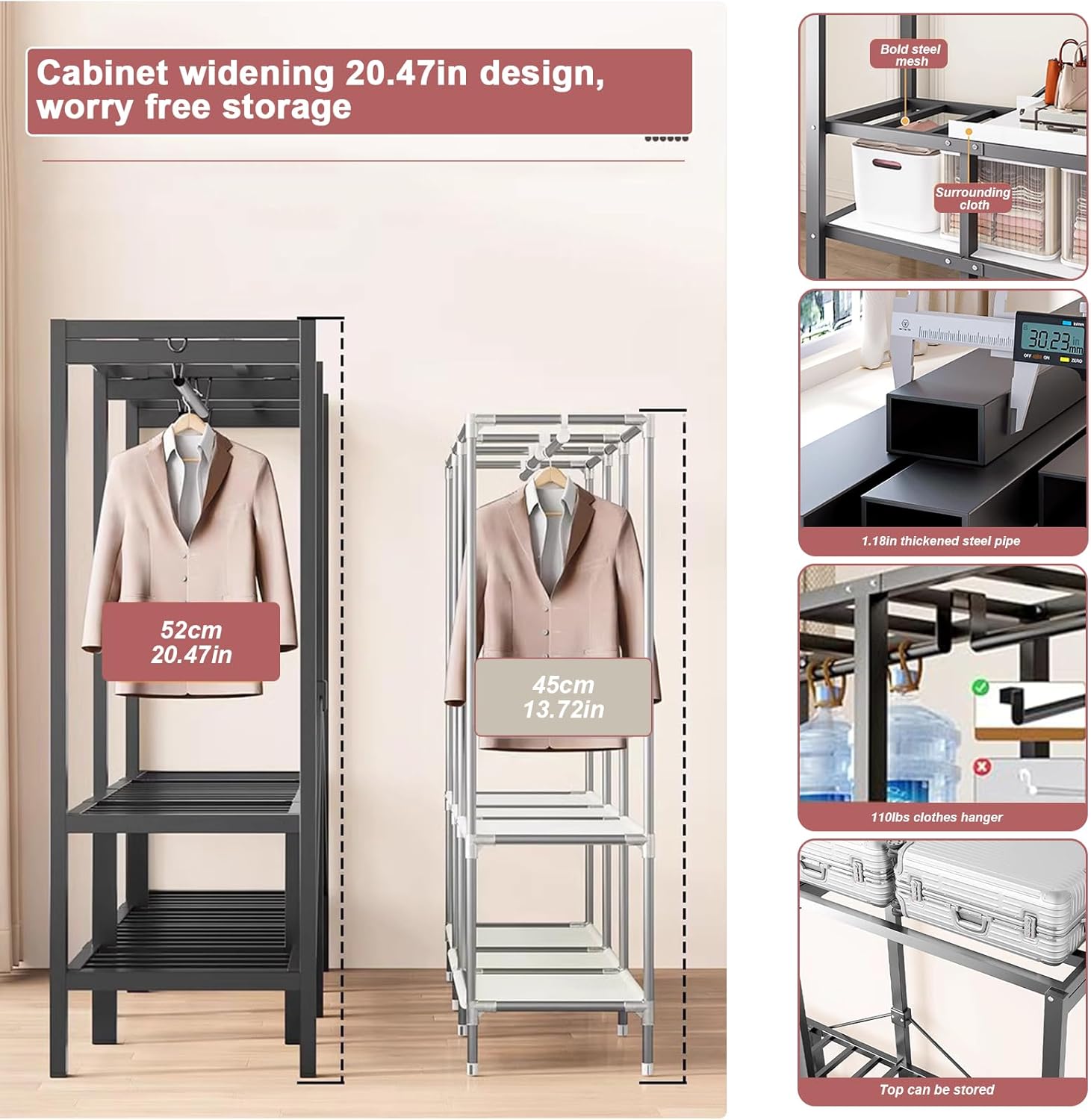 Foldable Portable Wardrobe Closet Large Heavy Duty Portable Covered Rack with Cover 1200lbs Freestanding Clothing Racks for Hanging Clothes Coat Storage Garment Racks for Bedroom (74.8in)