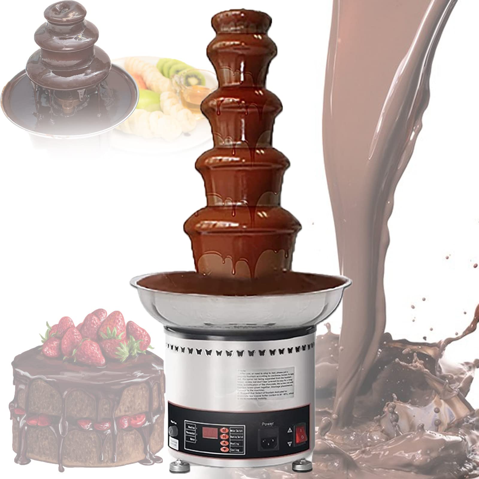 ASerZenith 5Tier Electric Chocolate Fountain Chocolate Melting Machine 304 Stainless Steel,For Biscuits,Cake Shop,Hotel,House,Restaurant,Banquet