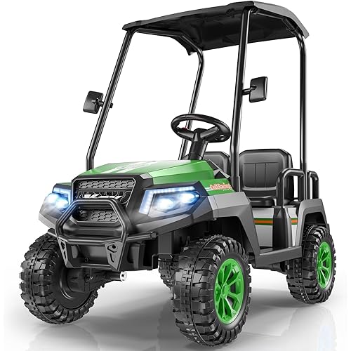 R9 24V Kids Golf Cart, 4 Seats, 4WD Kids Electric Car w/Remote Control, Spring Suspension, Multimedia Functions Including Music, Story, Wireless Connection, Horn, Power Display, Detachable Awning