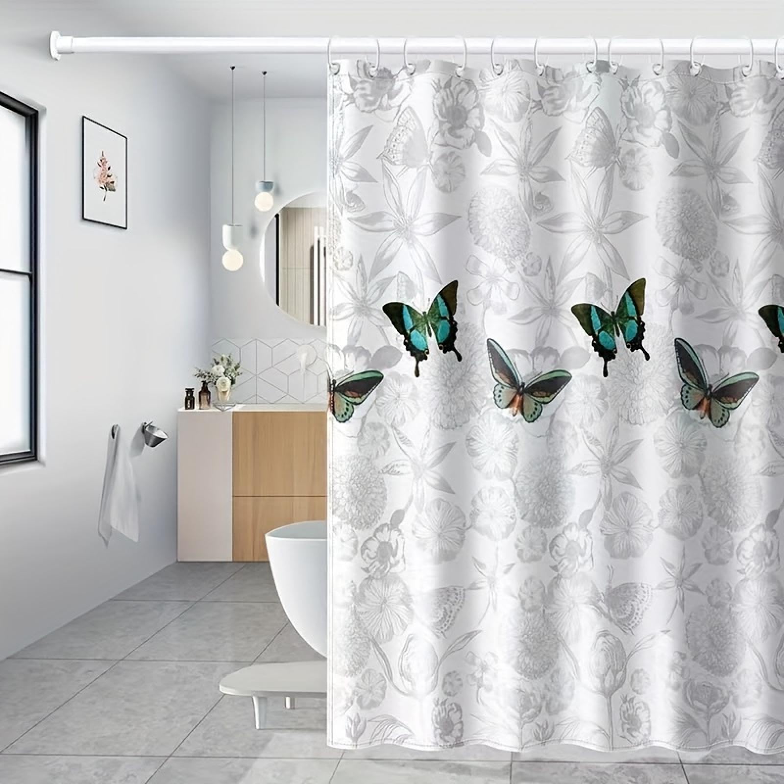 Duschvorhang mit Schmetterlings-Print und Haken – Dicker, wasserdichter Polyesterstoff, maschinenwaschbar – Perfekt für den Einsatz im Privat- und Hotelbereich 200 x 180 cm (78,74 x 70,87 Zoll)