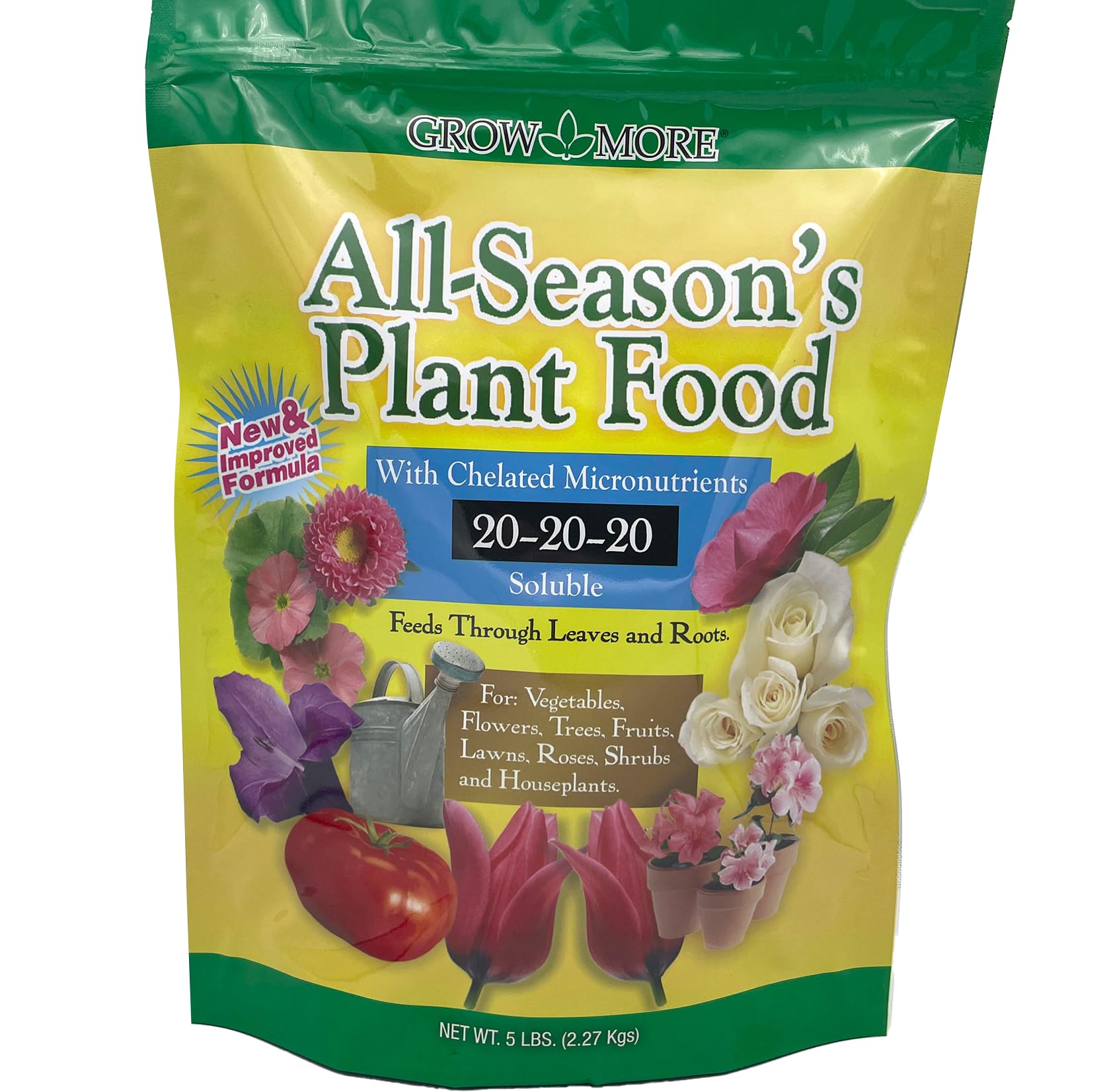 Grow More All-Season's Plant Food (20-20-20 Fertilizer) - 5lbs of All Purpose Fertilizer - Water Soluble Food for Houseplants & Outdoor Plants with Chelated Micronutrients
