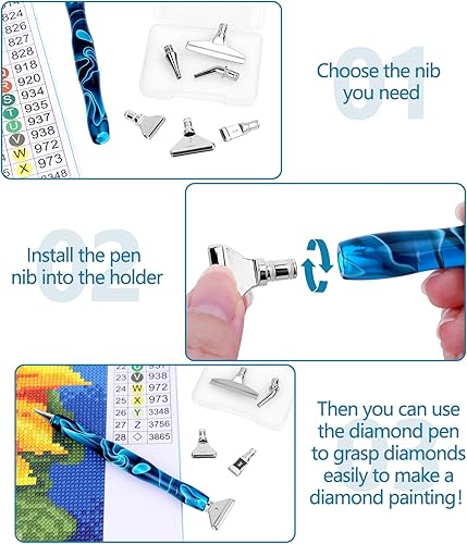 Miniatura 6 de YULOFMVE Bolígrafo de pintura de diamante, de resina de agarre cómodo, con 6 puntas de metal de acero inoxidable diferentes, accesorios de pintura