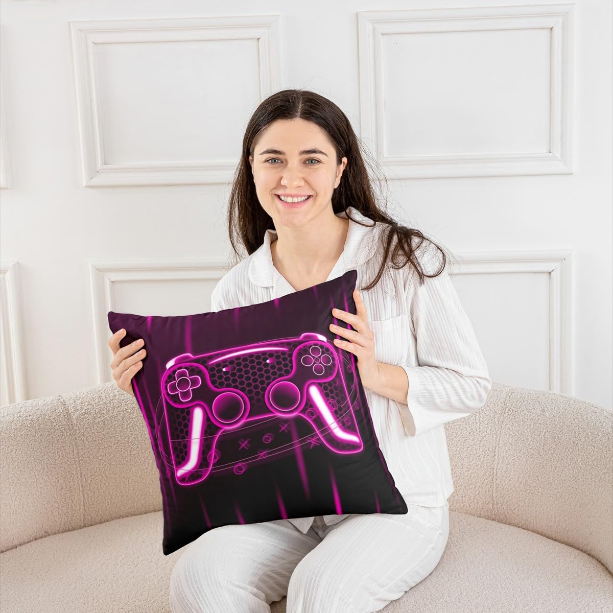 Erosebridal Gamepad Pack of 4 Throw Pillow Cover 16x16 Gamer Gifts Cushion Cover 3D Game Controller Games Cushion Case Hexagon Geometric Neon Pink Decorative Pillowcase