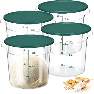 Suclain 4 Pcs 6 Quart Food Storage Container with Lids Clear Proofing Containers with Scale Handle for Bread Dough Rise Home Restaurant Food Storage(Green)