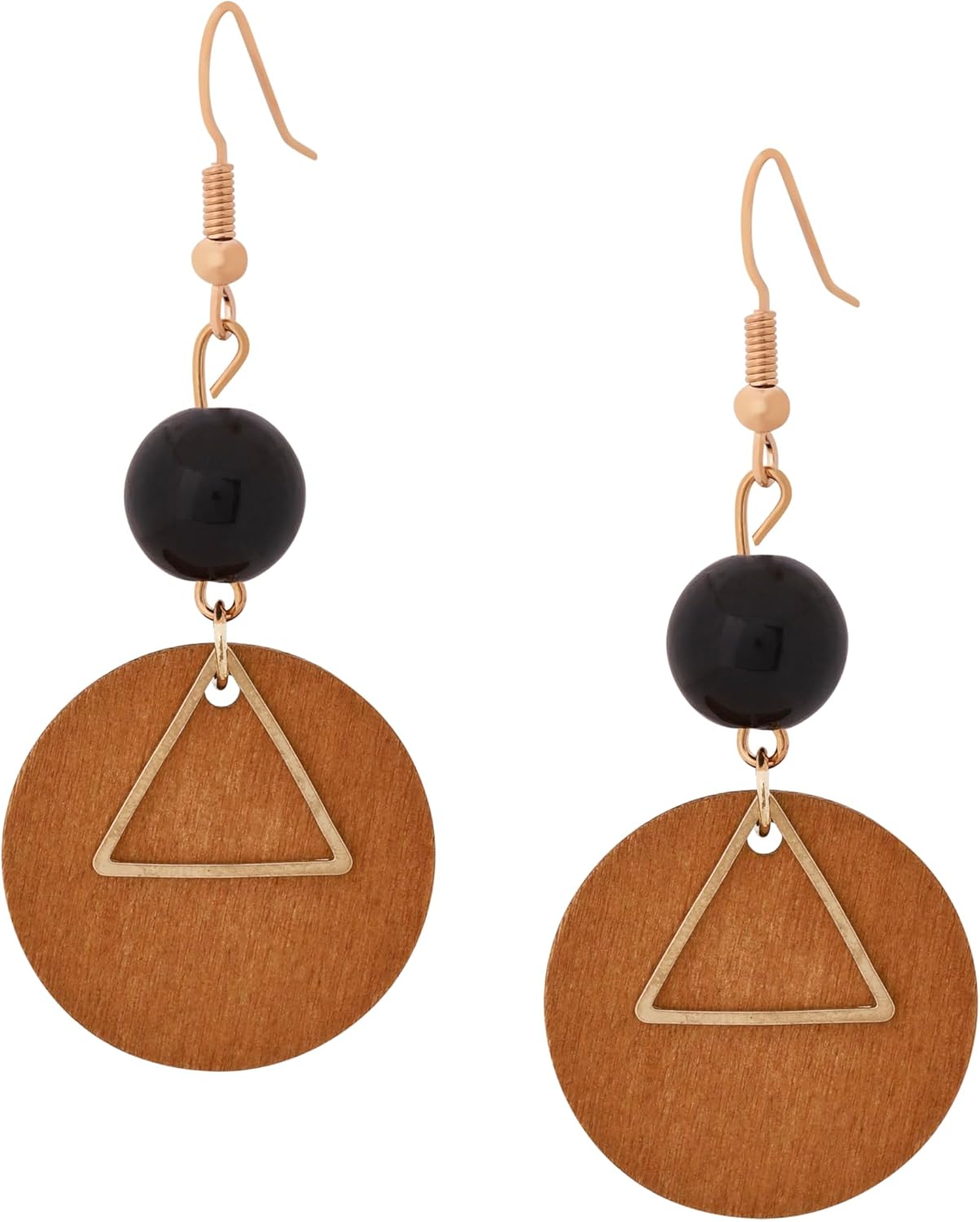 MINACHI Vintage Bohemian Wooden Disc Geometric Triangle Black Bead Dangle Drop Earrings, Boho Summer Jewelry Gift for Women