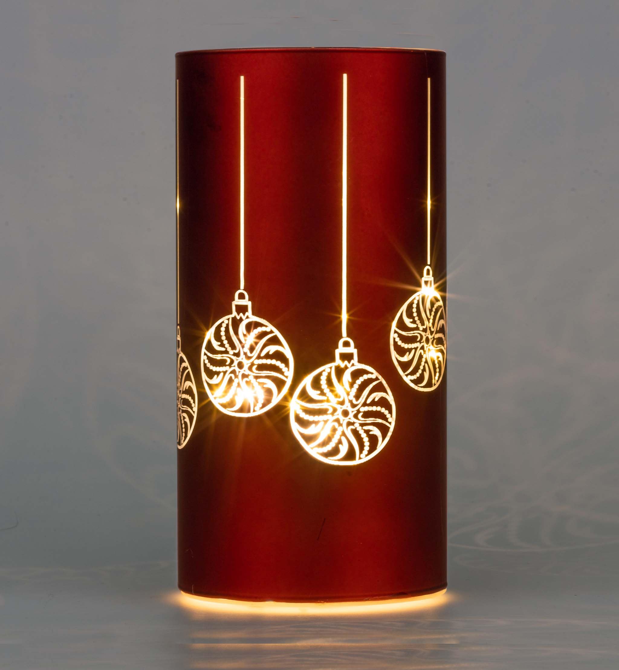 SHATCHI 22cm Christmas Decorated Vase Table Lamp Etched Glass Tube Xmas Red Cylinder LED Fairy Lights Battery Operated Table Decoration, Baubles