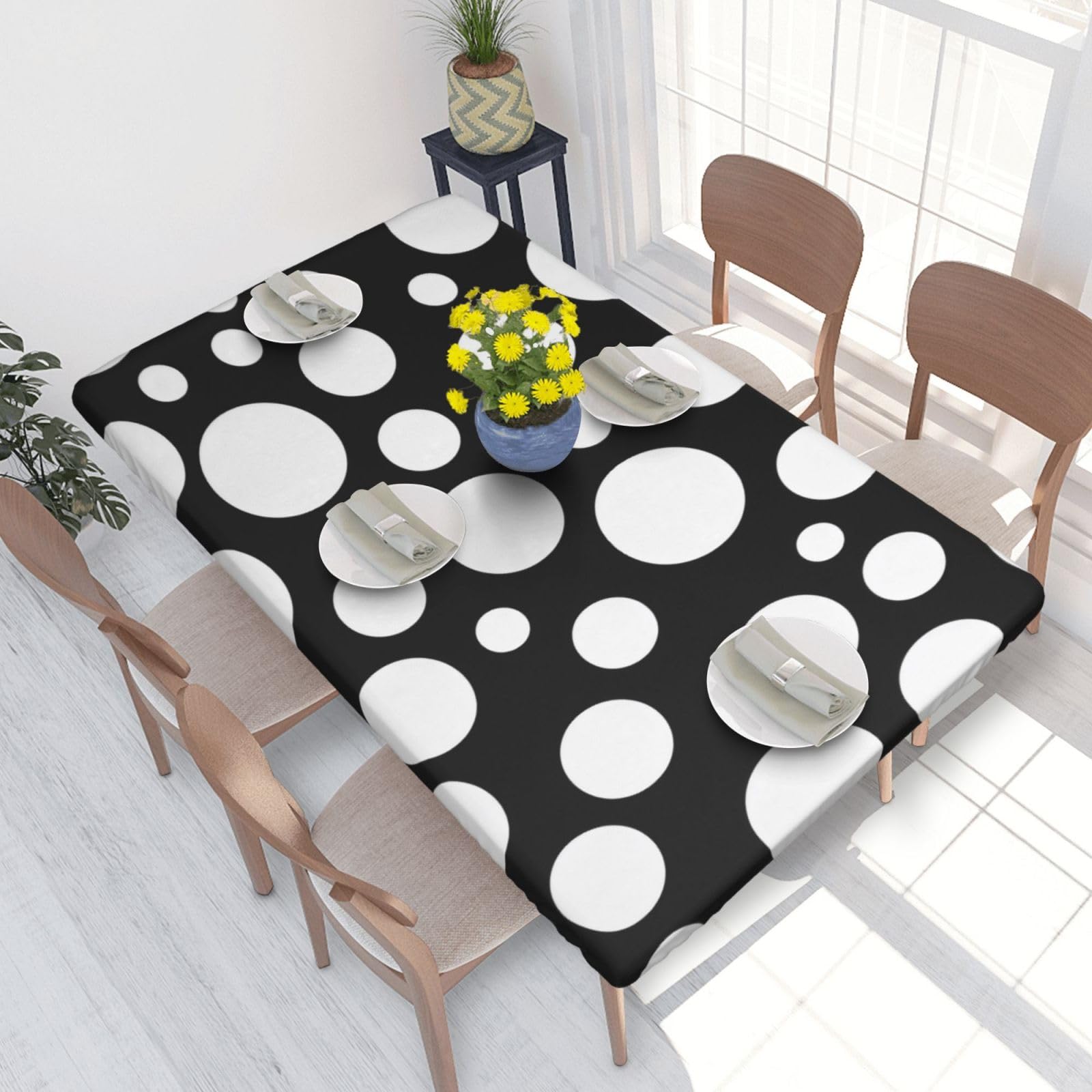 BNVSADC Black and White Polka Dot Printed 4FT Tablecloth 122x76 CM Polyester Kitchen Water Resistant Table Cloth Dining Table Decoration Table Covers