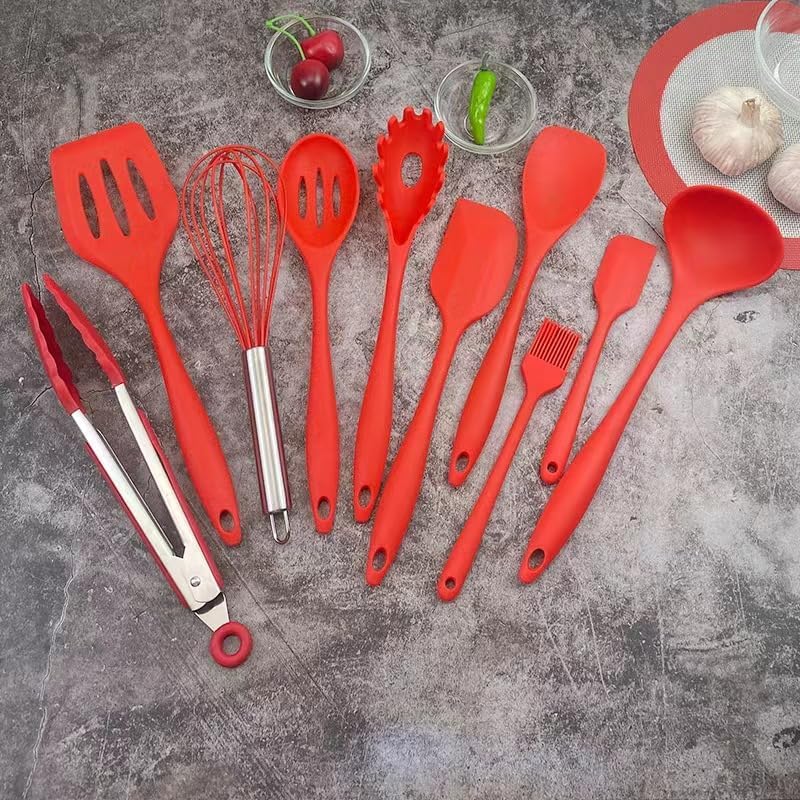 Miniatura 2 de Generic Juego de 10 utensilios de cocina de silicona, sin BPA, para utensilios de cocina antiadherentes (rojo), 10.63 x 2.56 pulgadas