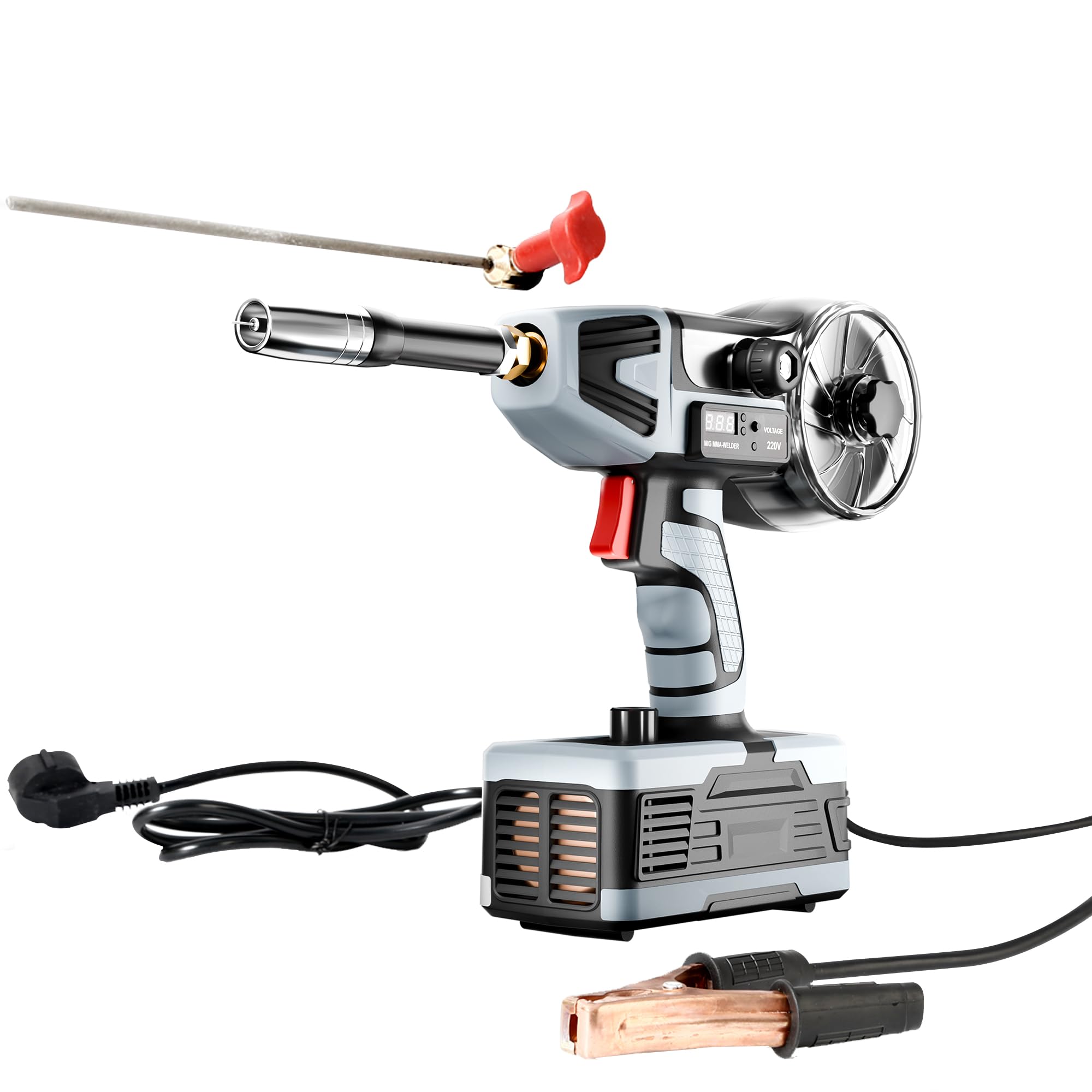Przenośna elektryczna spawarka, 220V 250A MIG/MAG 2 w 1, bez gazu | Ręczna spawarka łukowa 4600 W z wyświetlaczem LED, 0,5 kg x 0,8 mm drut spawalniczy, elektrody 10x2,5 mm, okulary ochronne