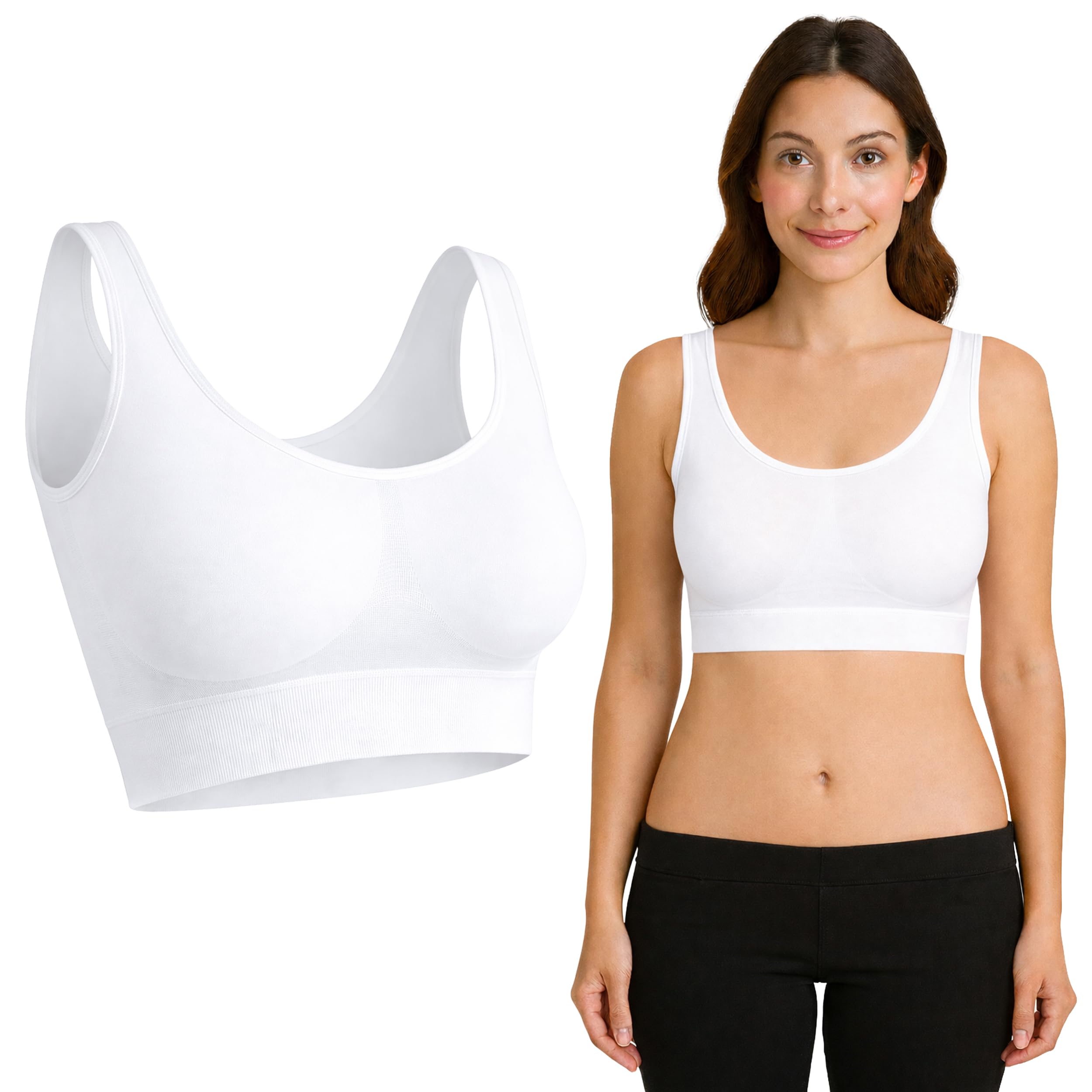 UnsichtBra Mujer Set de 3 Sujetadores | Bralette Sin Aros | Ultra Cómodo e Invisible | Antisudor | Sin Costuras | Elástico y Transpirable | Negro, Blanco, Beige | Lencería de Algodón