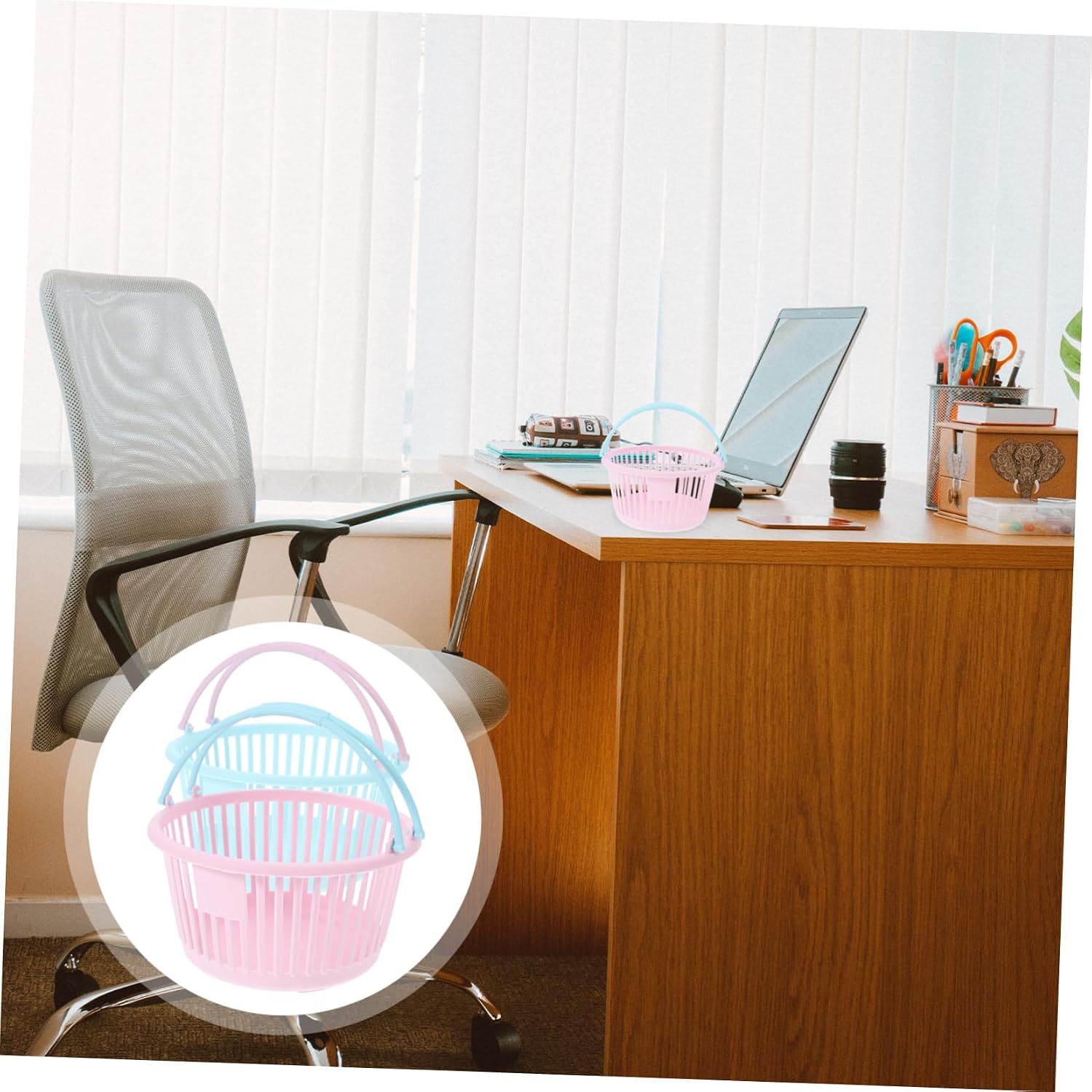 2pcs Plastic Baskets for Organizing Small Storage Basket Handle Round Bins for Decor Kitchen Office image 5