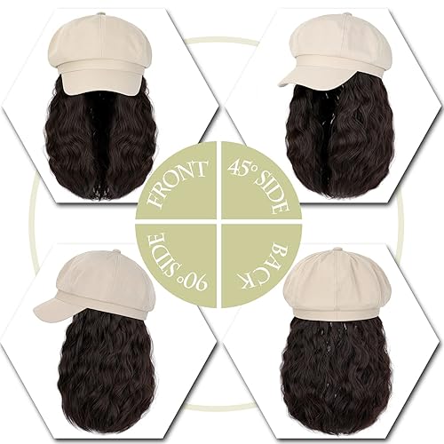 Miniatura 4 de Qlenkay Newsboy - Gorra con extensiones de cabello estilo Bob, peluca de sombrero caqui, 8 paneles de visera, boina adjunta, sintética, de 14
