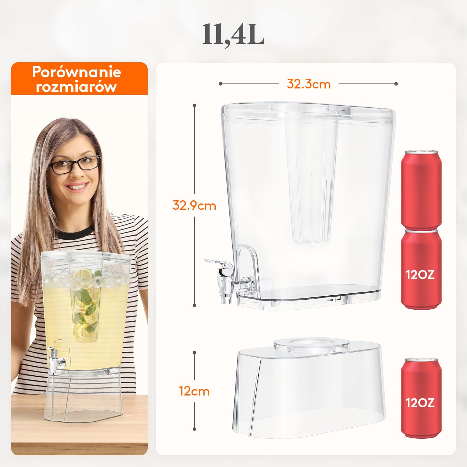 Lifewit 11,4L Dystrybutor Napojów z Kranikiem, Duży Plastikowy Dyspenser na Imprezę ze Stojakiem i Rdzeniem Lodowym, Przezroczyste Pojemniki z Pokrywką do Soku/Lemoniady/Coli/Herbaty, Bez BPA, 2 Szt