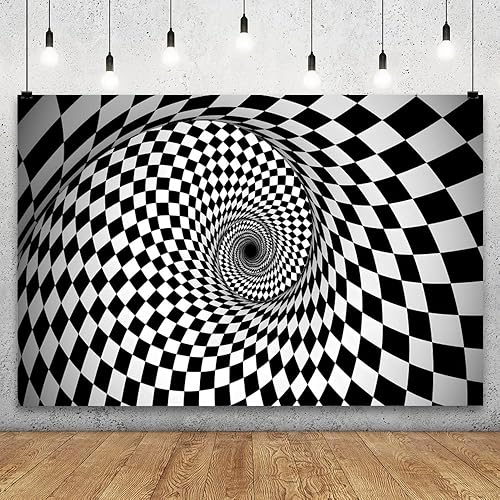 Fondo abstracto de rayas blancas y negras de 5 x 3 pies, espiral psicodélico en 3D, fondo de fotografía espacial ondulado, hippie, bohemio, ilusión