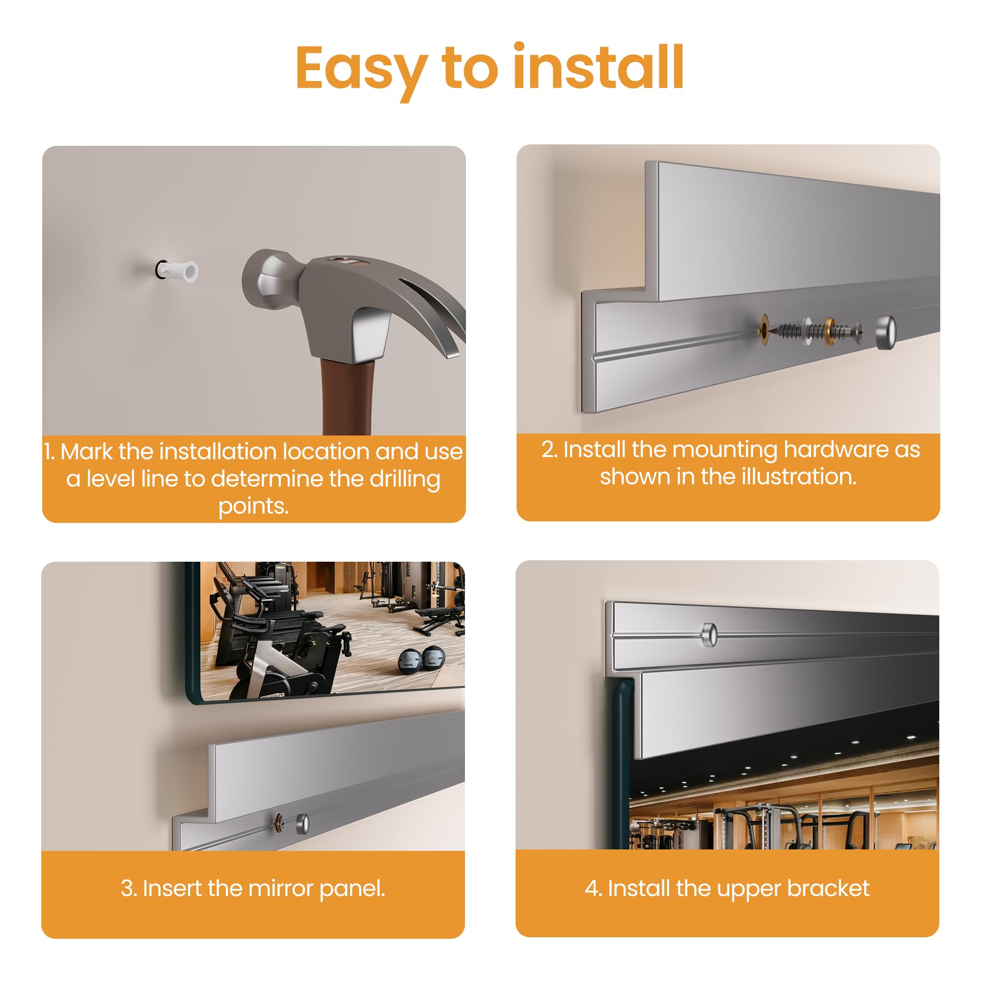 Paquete de 2 espejos grandes de 67 x 24 pulgadas, espejo de pared de vidrio templado sin marco para el hogar, yoga, baile, estudio, sala de estar