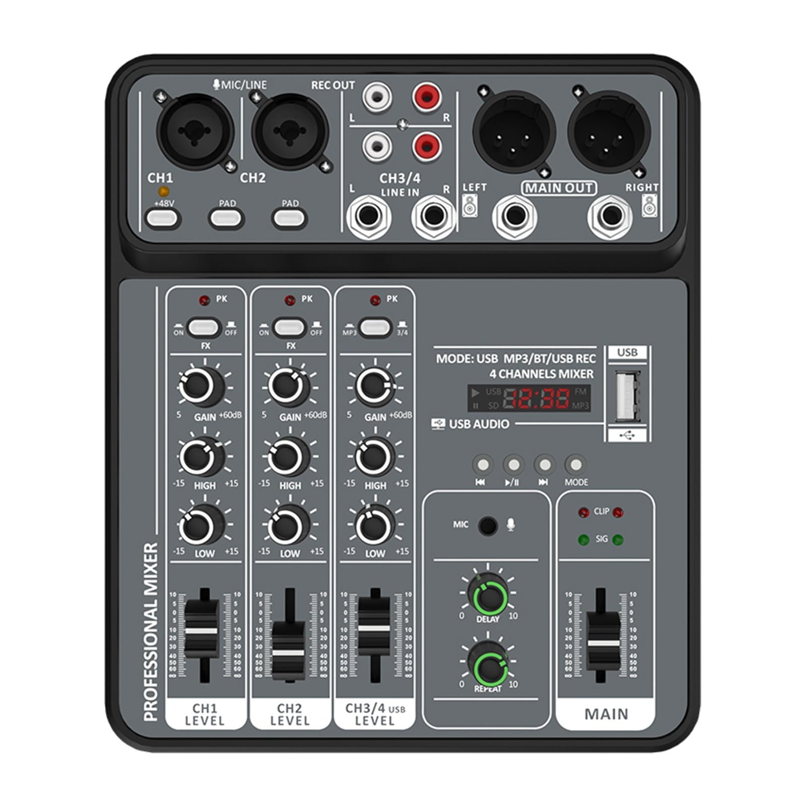 Channel Mixer 48V Power USB Studio Sound Mixers Bluetooth DJ Console Mixing for Karaok