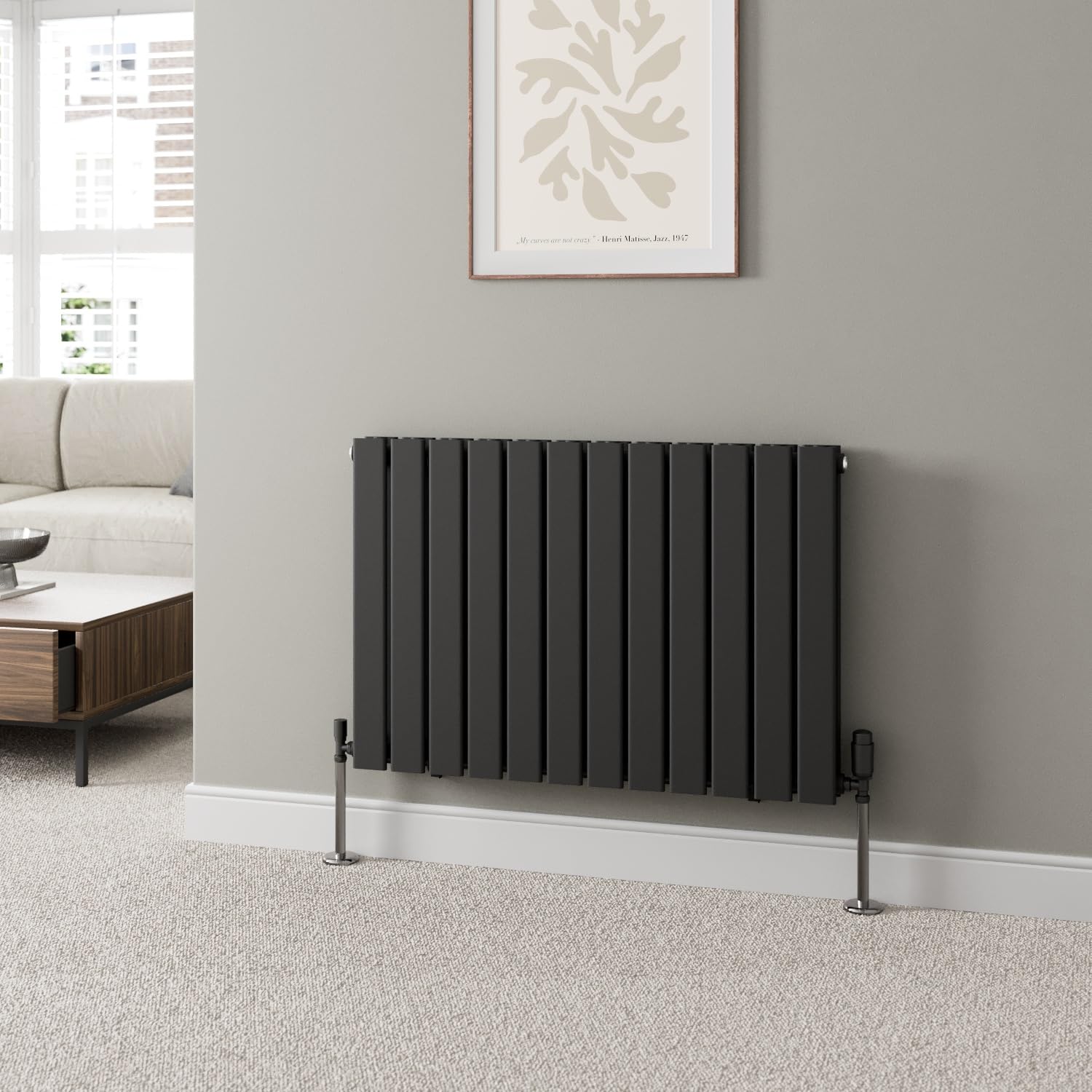 DuraTherm® 600 x 912mm Black Horizontal Designer Radiator Double Column Flat Panel Modern Central Heating Panels Bathroom Radiators