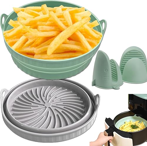 Forros de silicona de 8 pulgadas para freidora de aire de 3 a 5 cuartos de galón, 2 piezas plegables de silicona para freidora de aire,