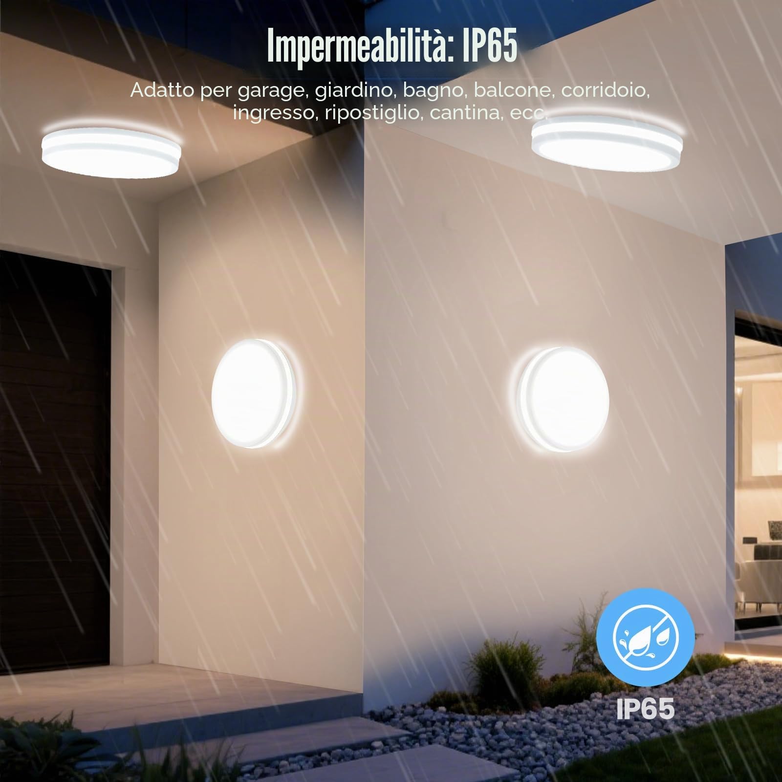 LEZOE Plafoniera LED con sensore di movimento IP65 impermeabile, 30W 4500lm 150(Lm/W) lampada da soffitto con sensore 3000K/4000K/6500K Ideale per bagno, garage, corridoio, balcone Ø26cm Bianco