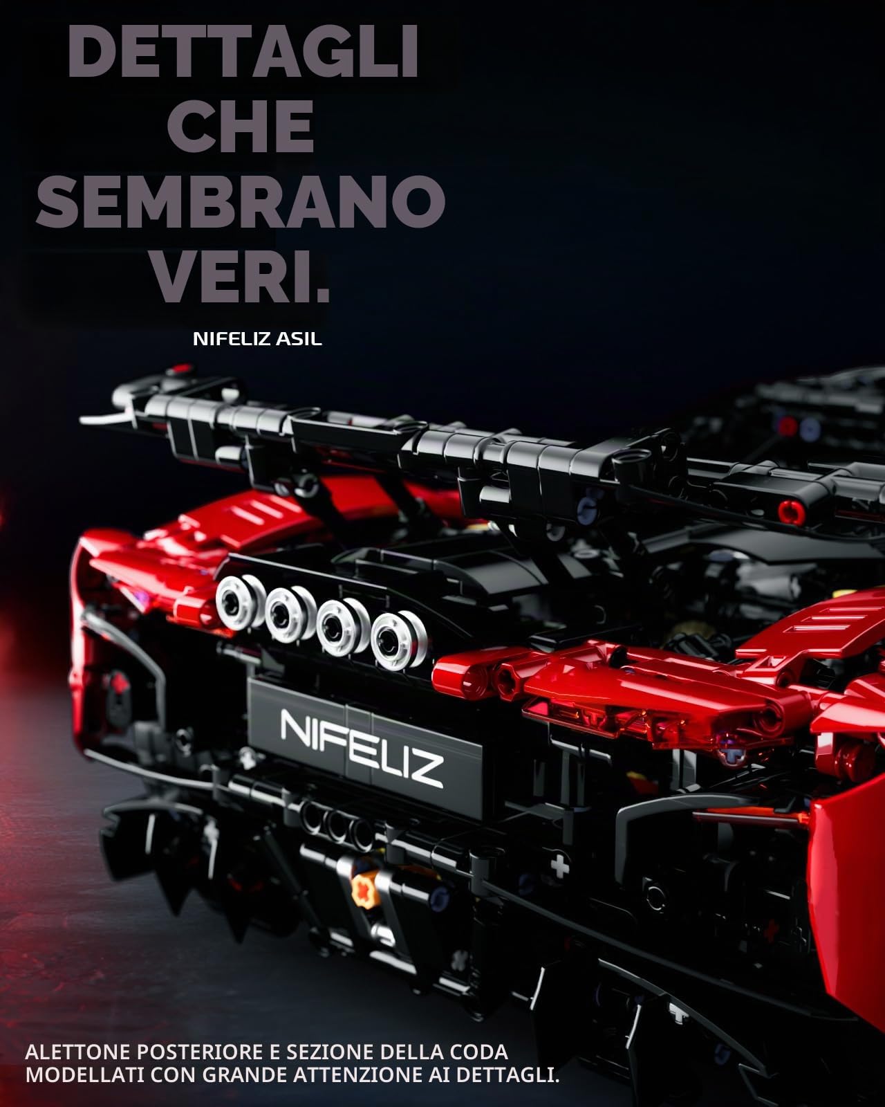 Nifeliz ASIL Set di Costruzione Auto Sportiva, Scala 1:8 Set Modello Auto da Collezione Avanzato per Adulti, Regalo Espositivo per Appassionati di Corse (4099 PCS, NF10293)