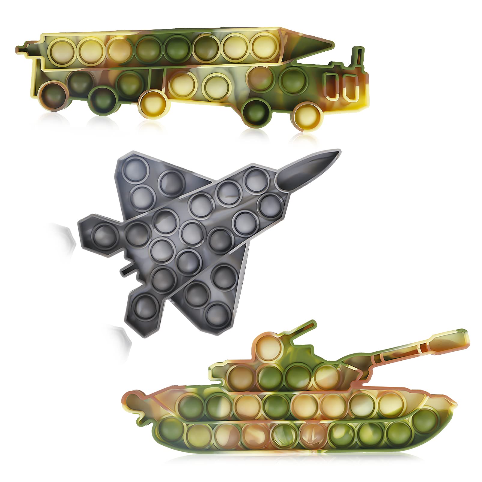 3 Packs Pop Bubble Fidget Toy, Sensory Figit Set Silicone Cute Figetget Popit Toys, Autism Special Needs Stress Reliever, Cute Pop Cheap Popper Tie Dye Military Army Camo Game It for Kids Boy Adult