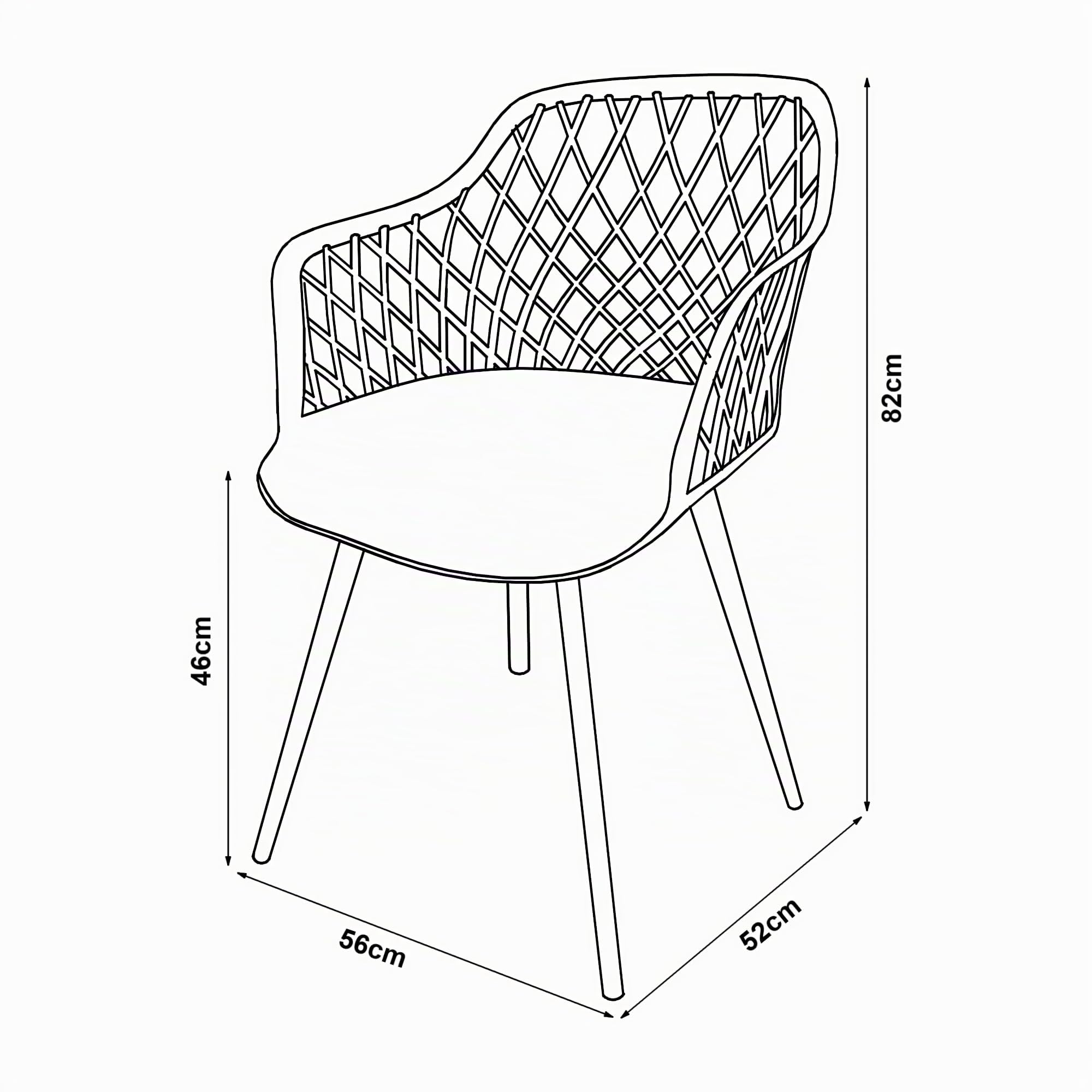 [en.casa] Set de 2 Sillas de Comedor con Respaldo Enrejado Reposabrazos máx. 130 kg Juego de 2 Sillas de Cocina Plástico y Metal 80 x 56 x 52 cm - Gris Claro
