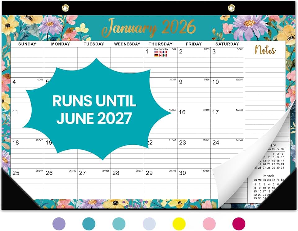 Desk Calendar 2026-2027, 21-Month Calendar Runs Until June 2027, Large 17" x 12" Monthly Desktop &amp; Wall Calendar for Home &amp; Office - Floral The Forest Stewardship Council
