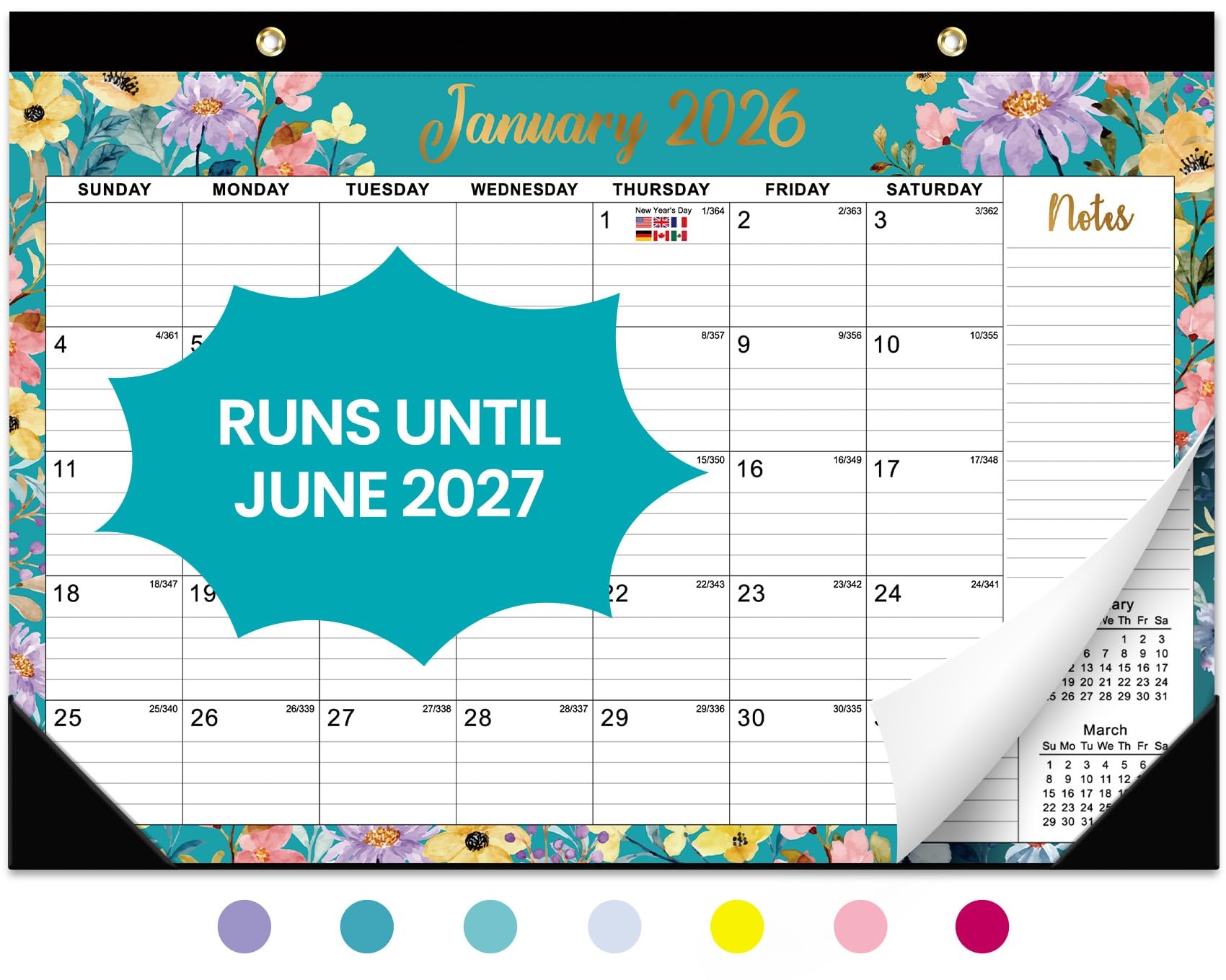 Desk Calendar 2026-2027, 21-Month Calendar Runs Until June 2027, Large 17" x 12" Monthly Desktop & Wall Calendar for Home & Office - Floral