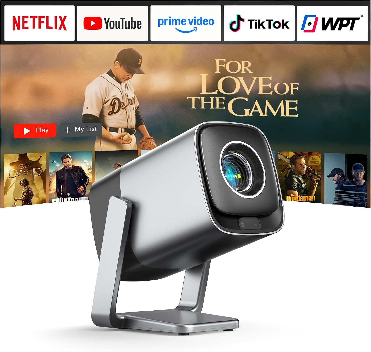[Compatible with Netflix & TOF Real-time Focus] Mini Projector with WiFi and Bluetooth, Silver Smart Projector 4K Support, Dolby Audio & Keystone for Home Presentation Boards, Display Booths(Upgraded)